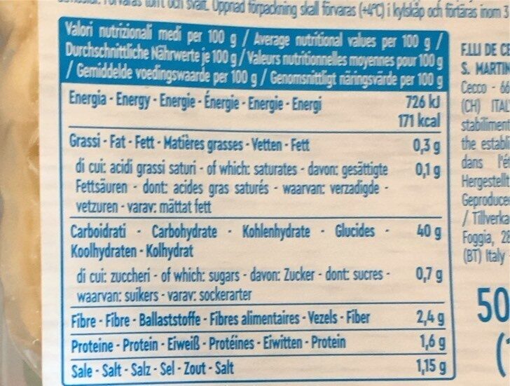 Gnocchi senza glutine - Nutrition facts - fr