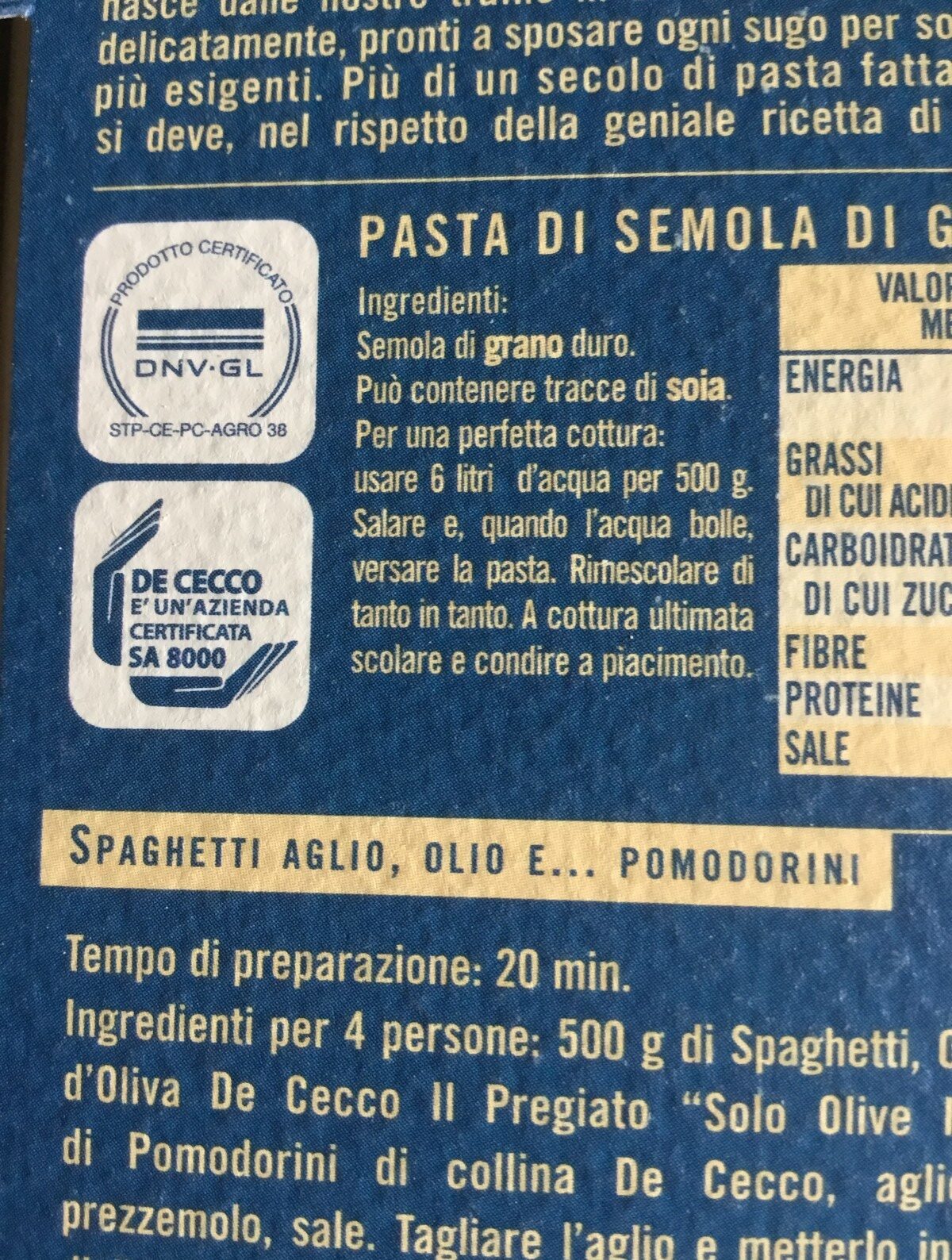 Spaghetti - Ingrédients