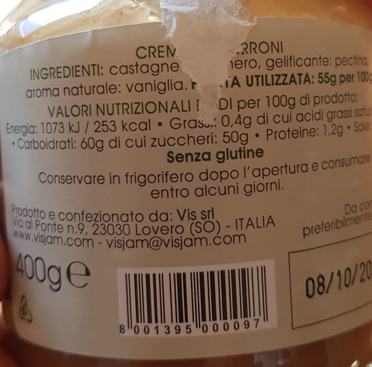 Crema Di Marroni Vis 400 G. - Ingredienti - fr