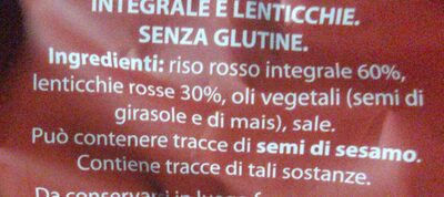 Snack Buoni & Free Riso Rosso e Lenticchie - Ingredienti