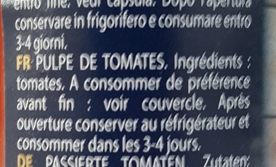 Sauce - Cirio Passata Rustica Crushed Tomatoes 350 - Zutaten - fr