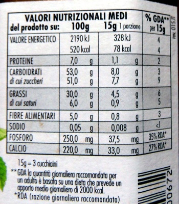 Nocciolata crema al cacao e nocciole - Valori nutrizionali