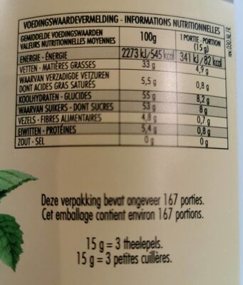 Nocciolata sans lactose 2.5Kg - Tableau nutritionnel