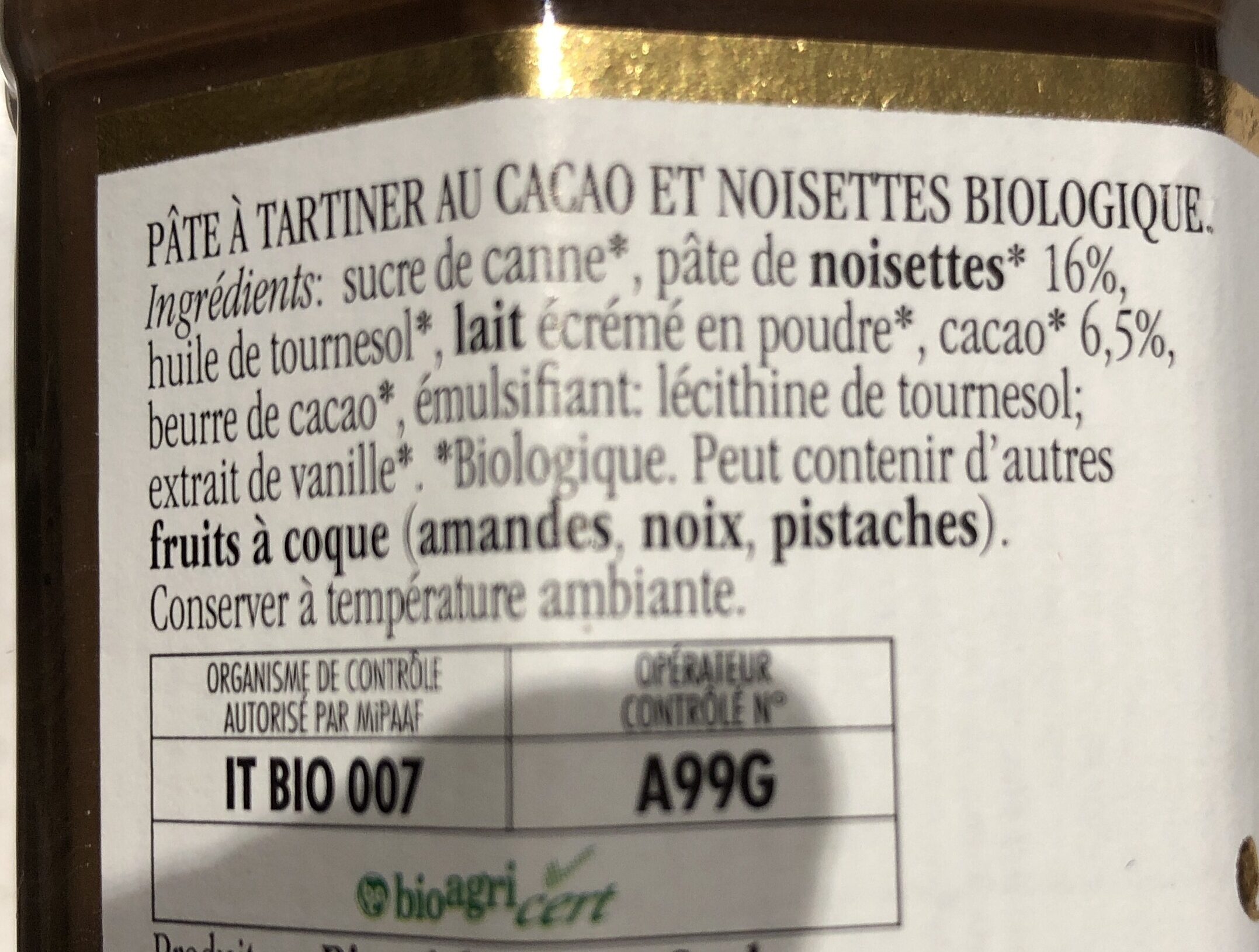 Nocciolata Pâte À Tartiner Au Cacao Et Noisettes - Zutaten - ar