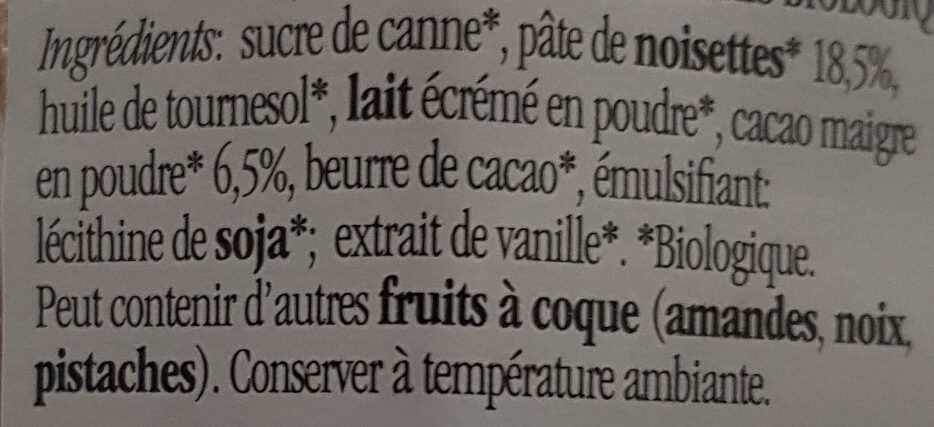 Nocciolata Pâte À Tartiner Au Cacao Et Noisettes - Ingrédients
