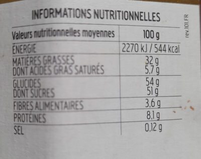Nocciolata - Nutrition facts - fr