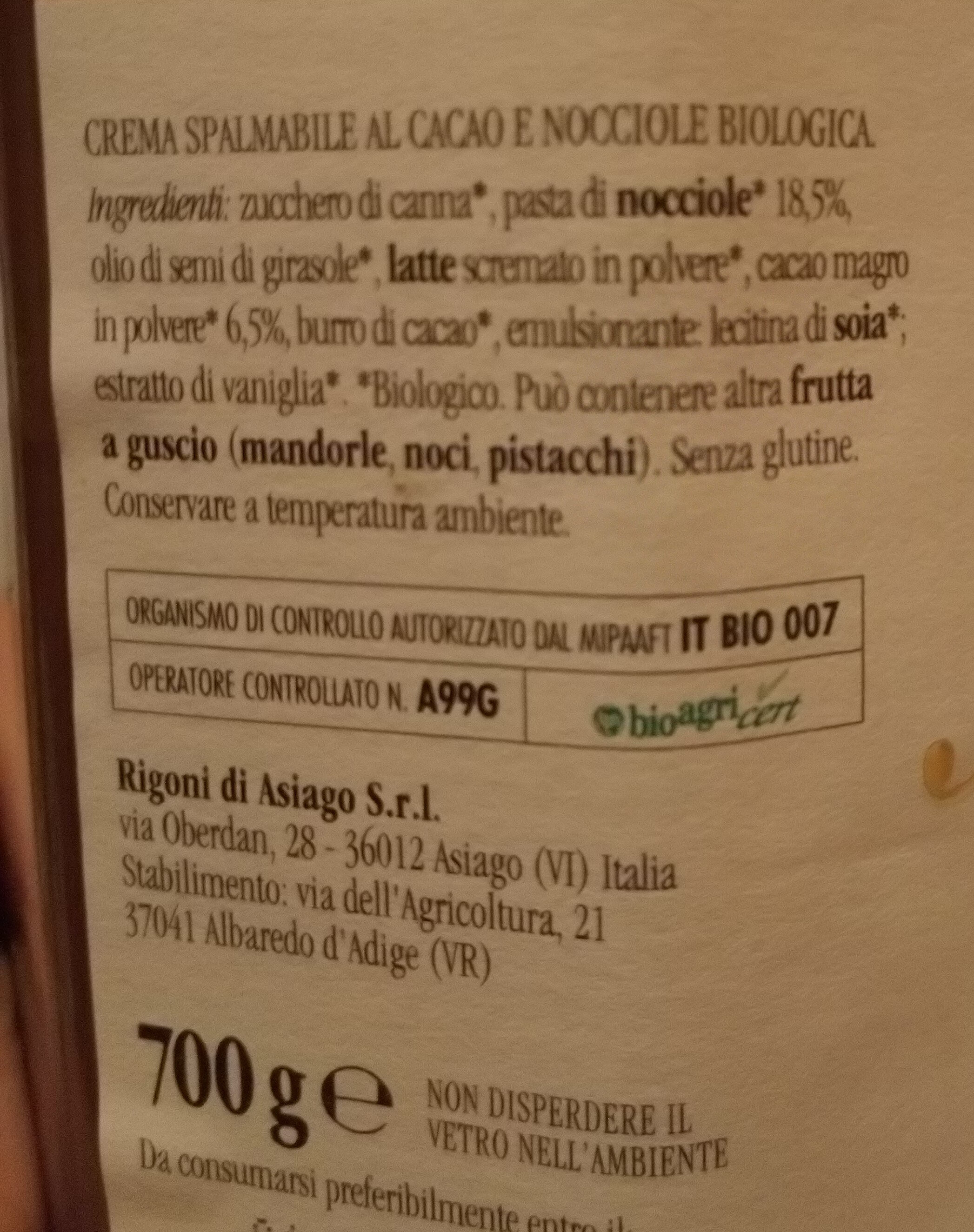 Rigoni di Asiago Nocciolata - Ingredienti