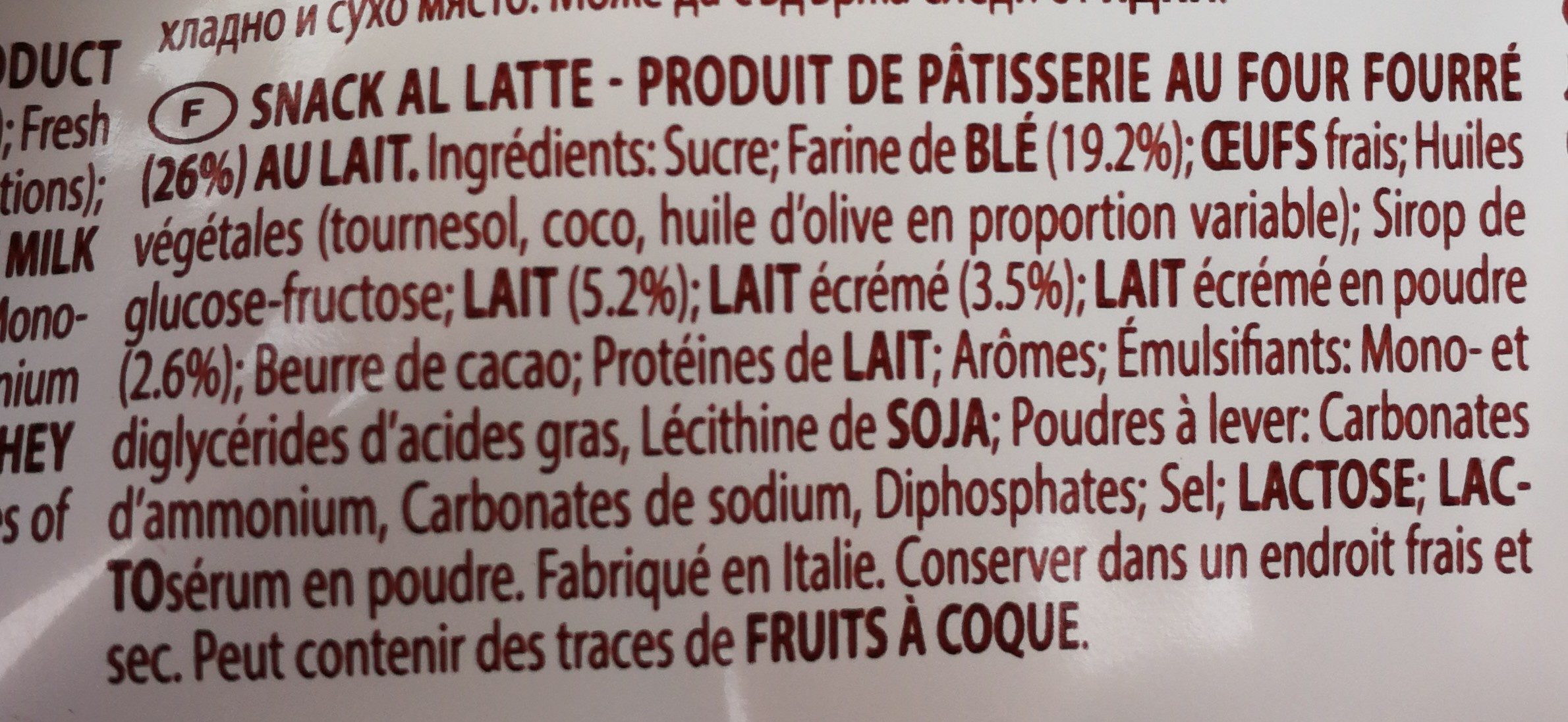 Snack Latte - Milk Cream Filling - Ingredientes - fr