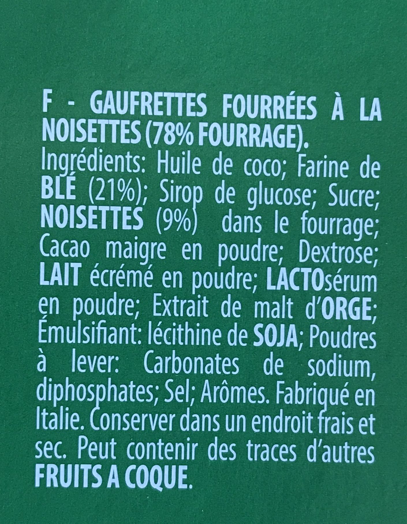 Wafers Hazelnut 5 x (225g) - Ingredients - fr