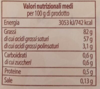 Burro di panna fresca Italiana - Valori nutrizionali