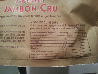 Cappelletti Jambon Cru - Tableau nutritionnel