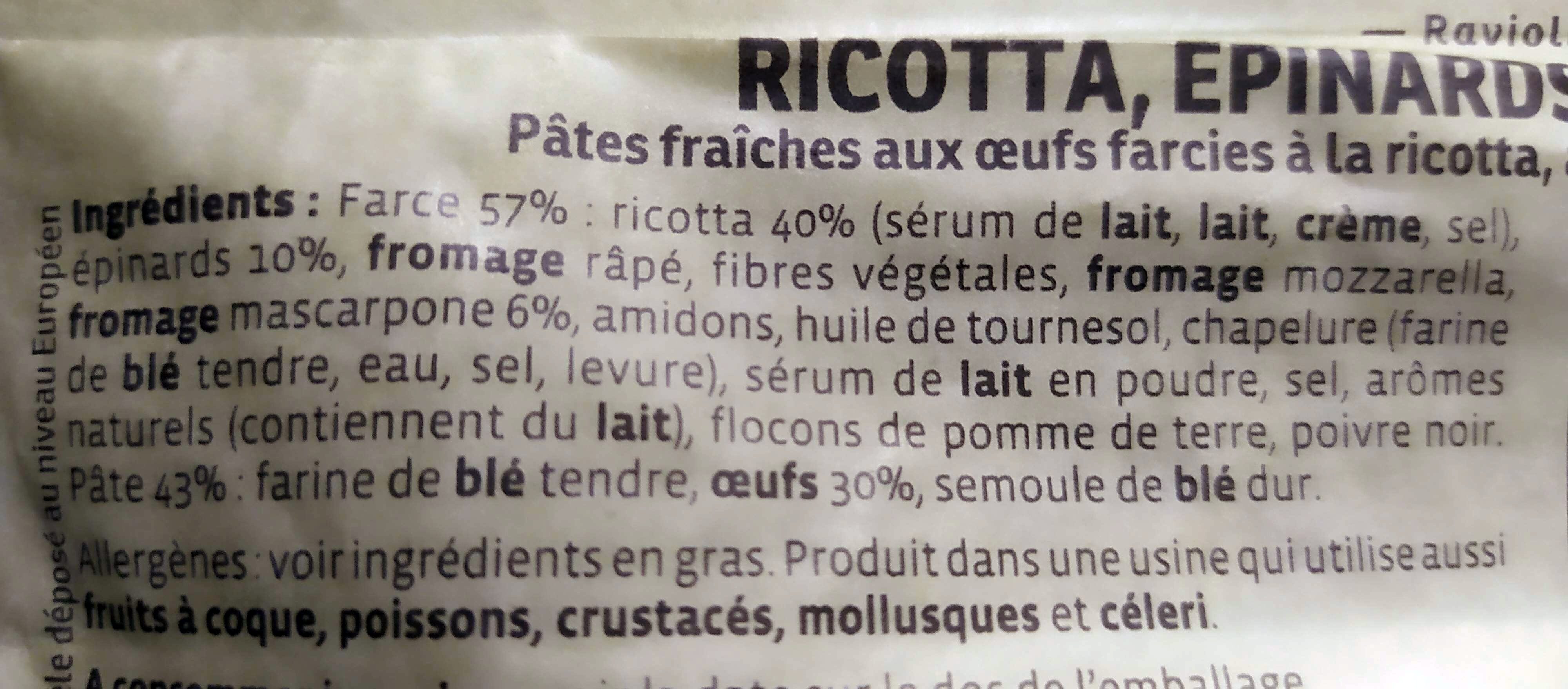 RAVIOLI RICOTTA EPINARDS MASCARPONE - Ingredients - fr