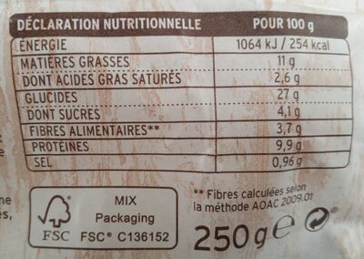 Ravioli bio au blé complet épinards ricotta burrata - Tableau nutritionnel