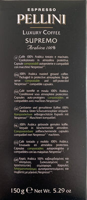 Capsule caffè espresso Supremo 100% arabica, Pellini - Ingredienti