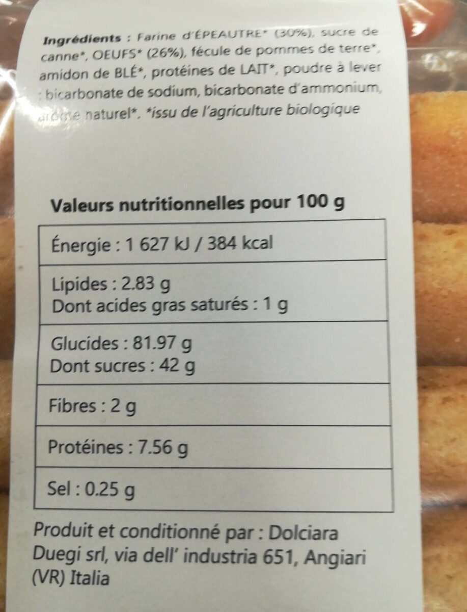 Boudoirs à la farine d'épeautre - Nutrition facts - fr