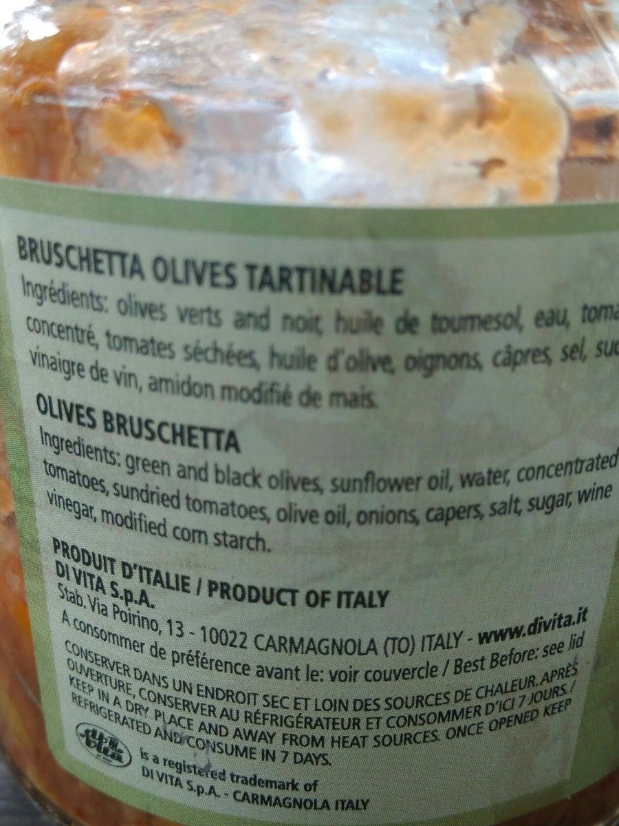 Bruschetta olives - Ingrédients