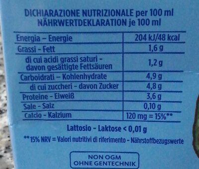 Latte Mila Sudtirol senza lattosio - Valori nutrizionali