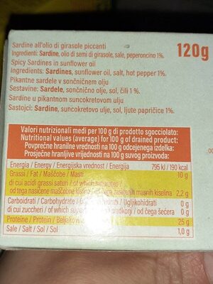 Sardine piccanti - Valori nutrizionali