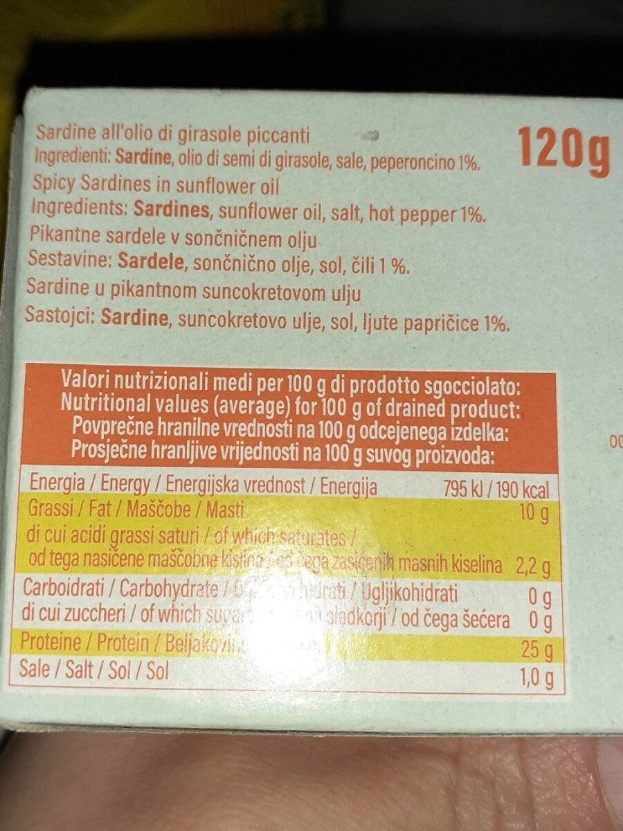 Sardine piccanti - Valori nutrizionali