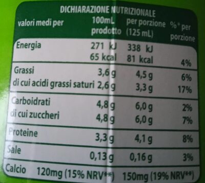 Latte microfiltrato intero biologico - Tableau nutritionnel