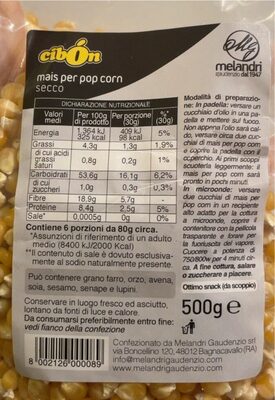 Mais per Pop Corn - Näringsfakta - it
