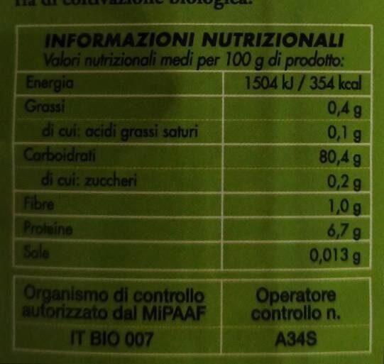 Riso arborio biologico - Nutrition facts - it