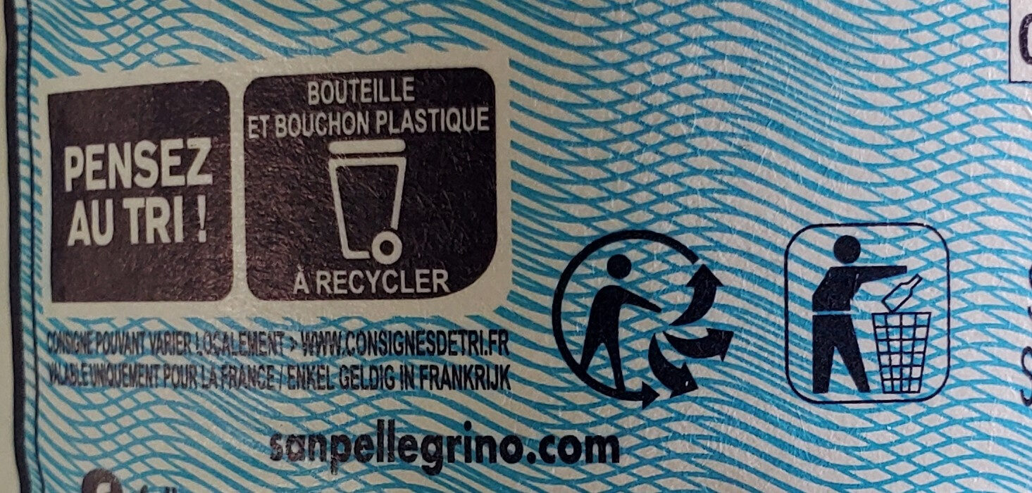 S.PELLEGRINO eau minérale naturelle gazeuse 50cl PET - Recycling instructions and/or packaging information - fr
