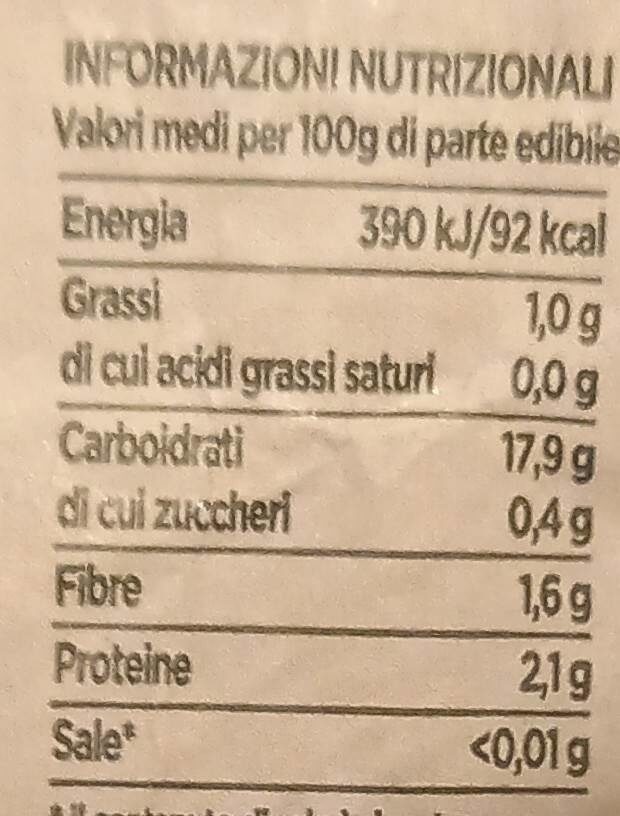 Patata di Bologna DOP - Valori nutrizionali