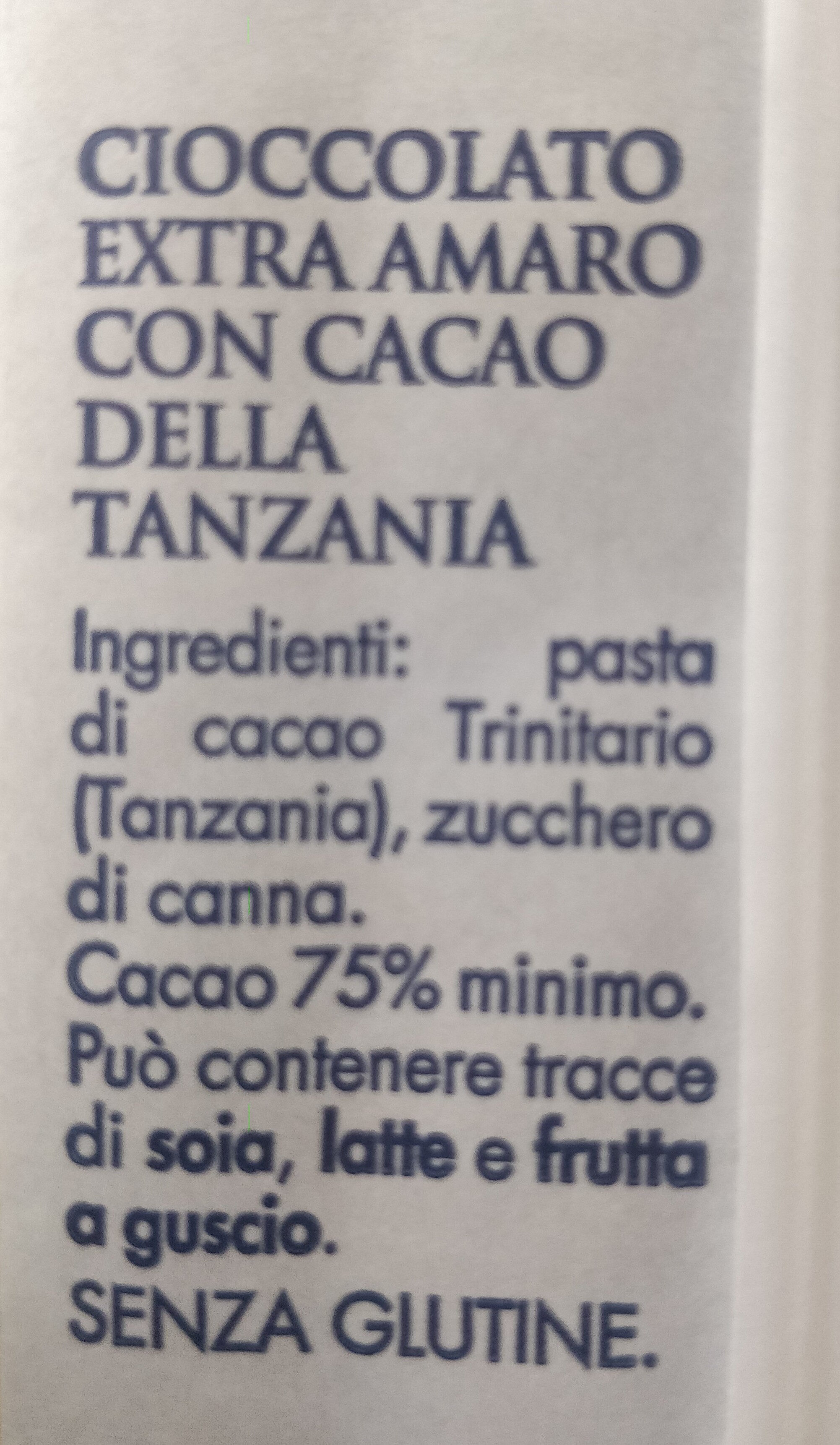 Cioccolato extra fine - 75% cacao Trinitario Tanzania - Ingrediënten - it