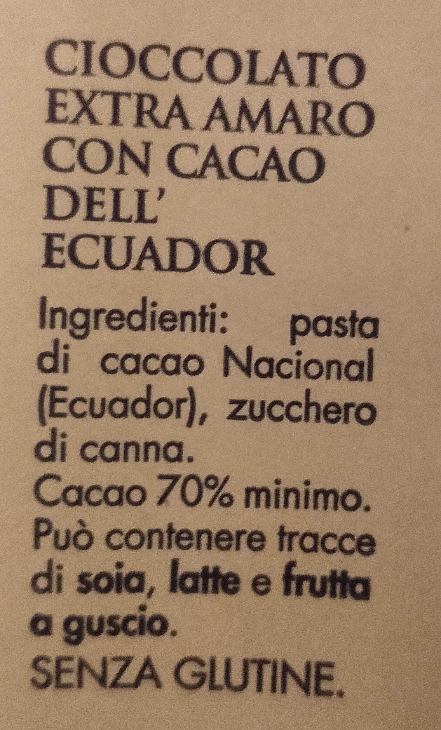 cioccolato 70% Ecuador - Ingrediënten - it