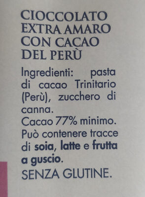 Cioccolato extra fine - cacao Trinitario 77% Perù - Ingrediënten - it