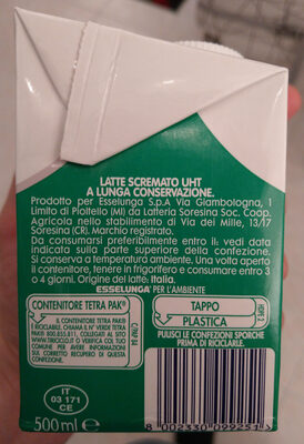 Latte scremato UHT - Ingredienti