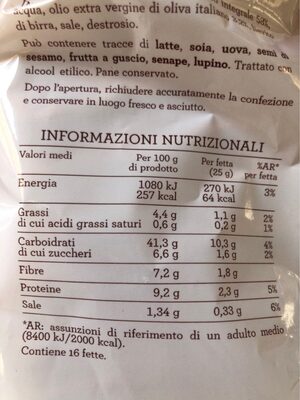 Pane morbido integrale - Información nutricional - it