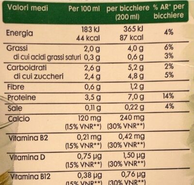 Bevanda vegetale Soia - Valori nutrizionali