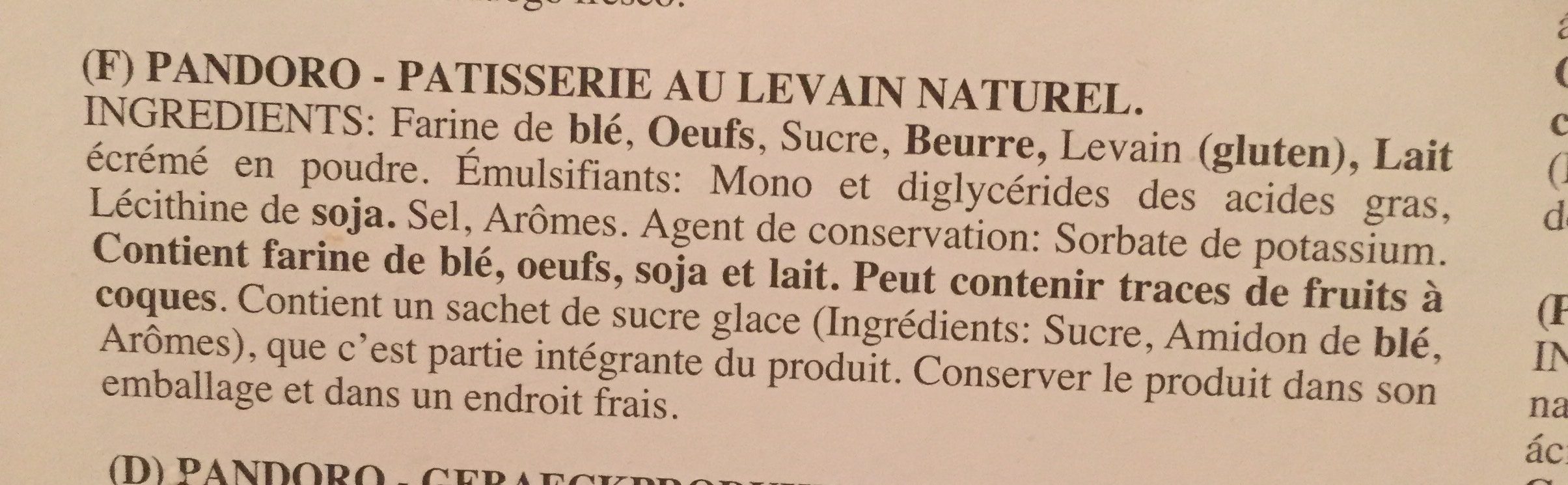 Pandoro - Pâtisserie au levain naturel - Ingrediënten - fr