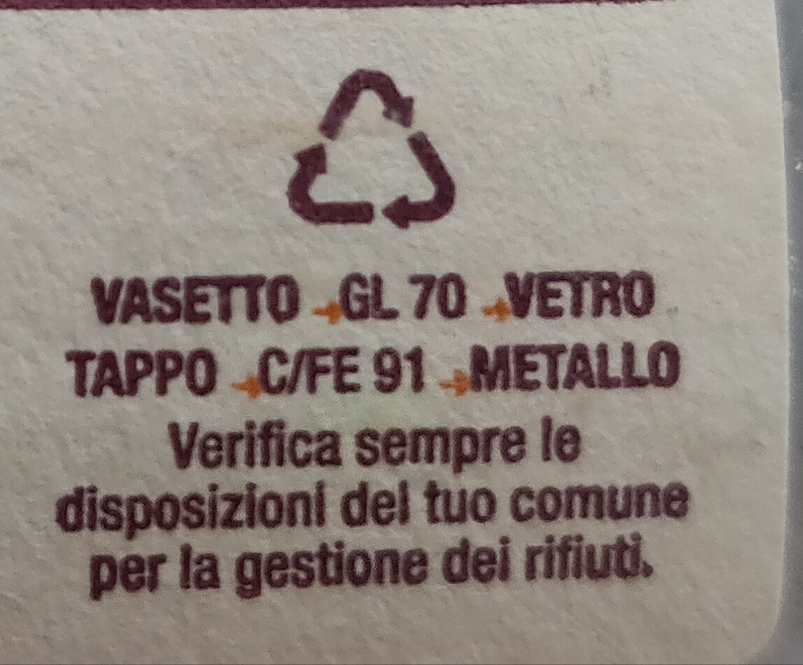 crema di nocciole tostate - Istruzioni per il riciclaggio e/o informazioni sull'imballaggio