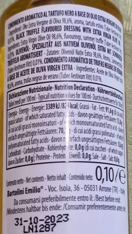 Olio di tartufo - Tableau nutritionnel