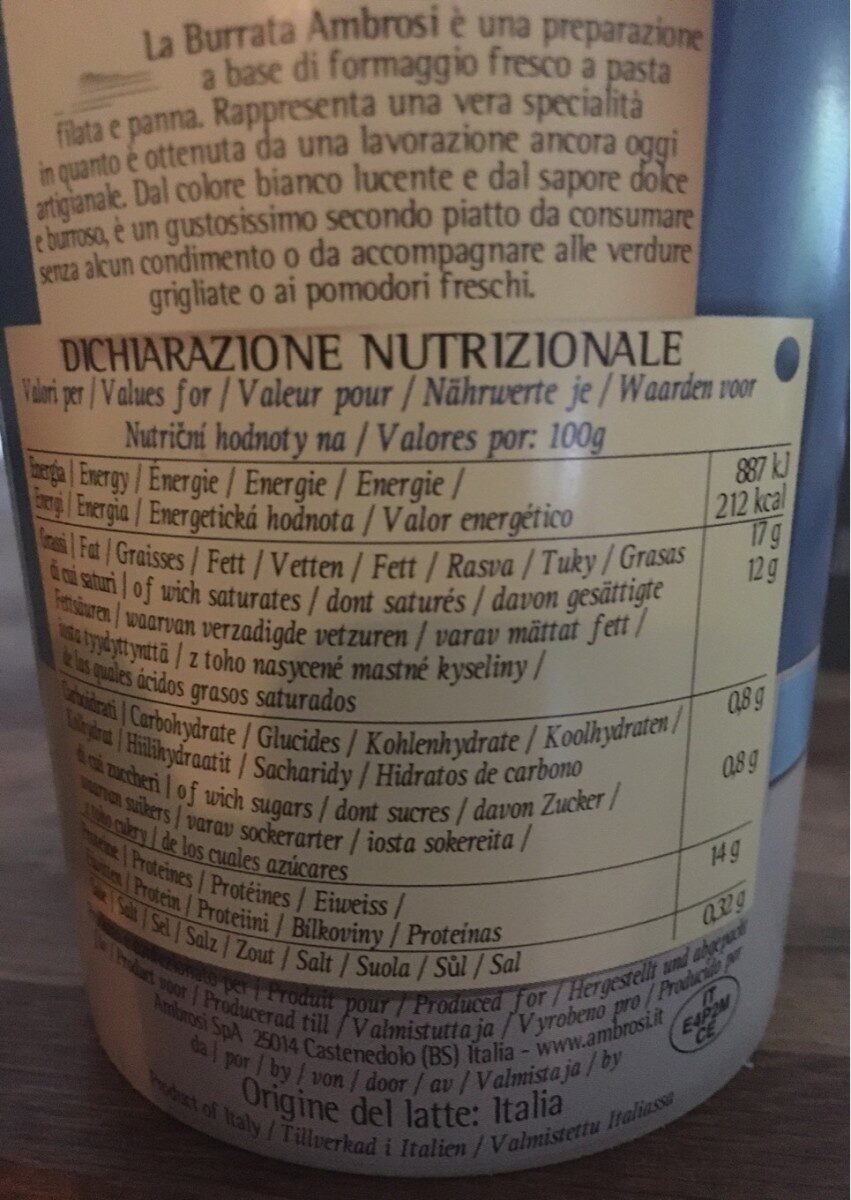 Burrata - Mozzarella Et Coeur De Crème Fraiche - Tableau nutritionnel