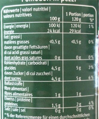 Tomaten:  Pelati - Tableau nutritionnel - it