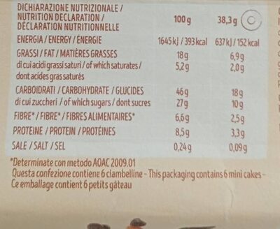 Ciambelline con gocce di cioccolato - Información nutricional - it