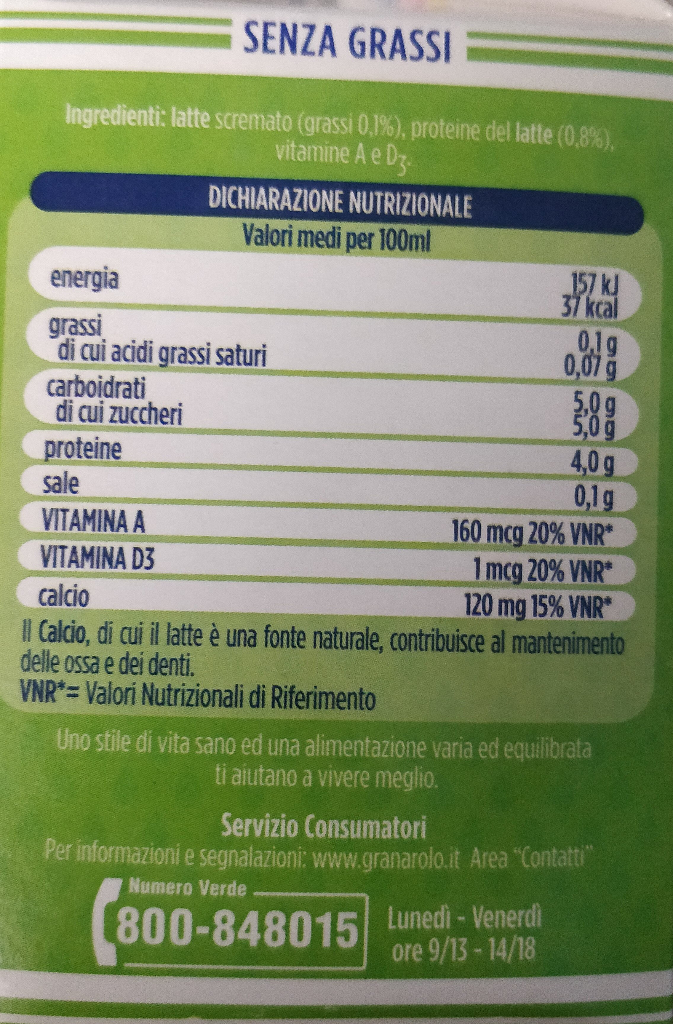 latte magro 0% - Información nutricional - it