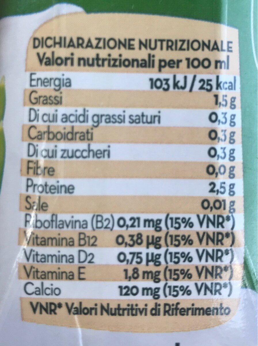Bev. soia Uht ML500 Granarolo senza zuccheri aggiunti - Valori nutrizionali