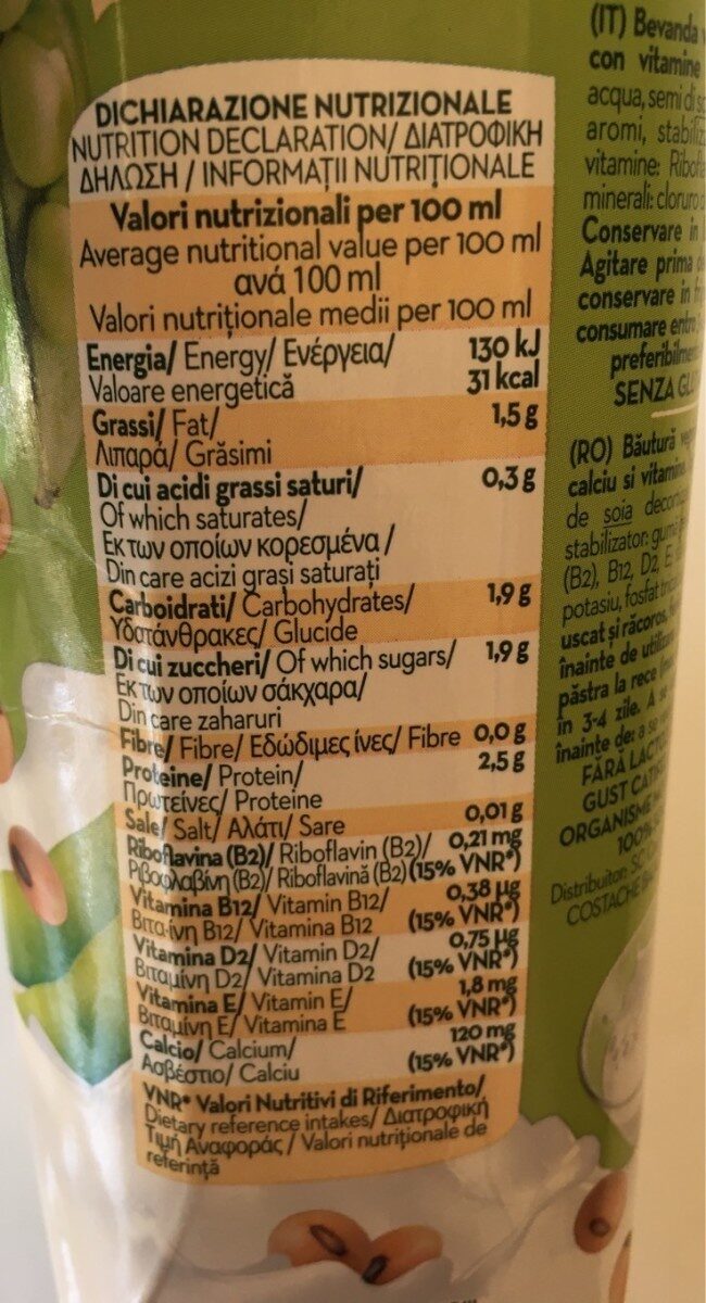 Soja Granarolo 100% vegetale - Informació nutricional - es