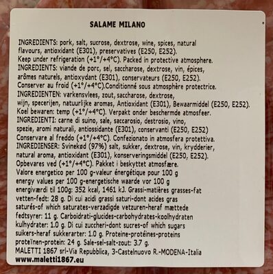 Salami milano - Tableau nutritionnel
