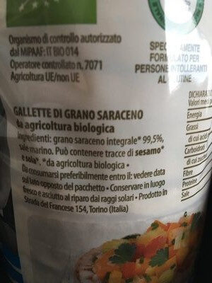 Bio gallette grano SARACENO - Ingredientes - fr