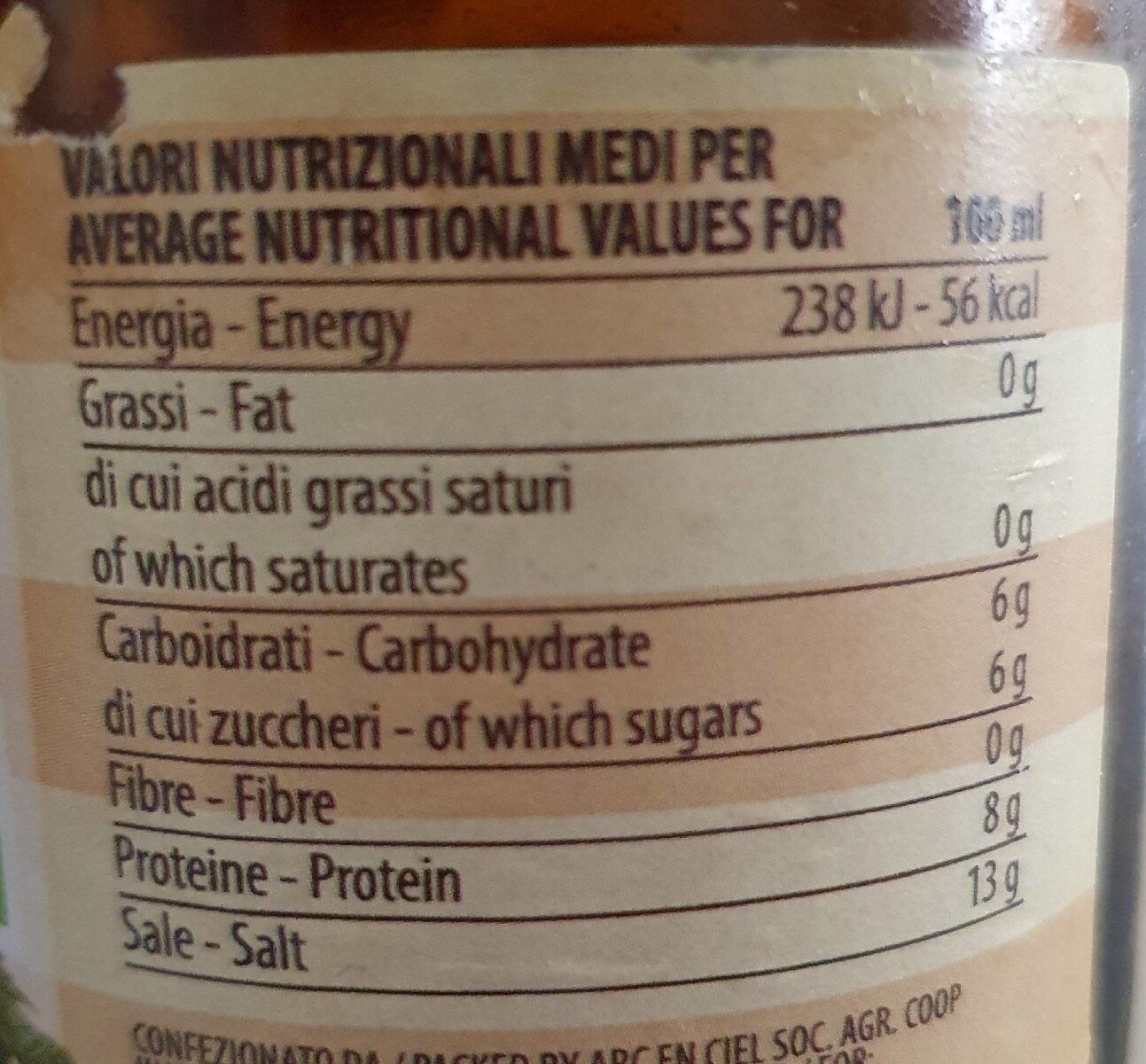 Salsa di soia tipo “tamari” con frumento - Valori nutrizionali