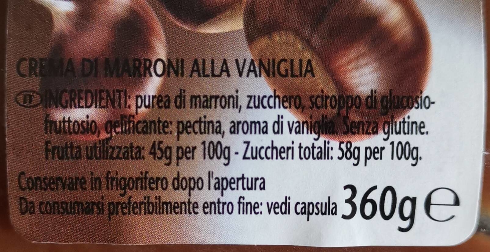 Crema di marroni alla vaniglia - Valori nutrizionali