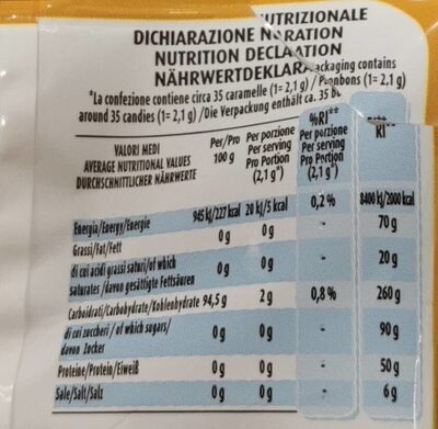 Caramelle ripiene agrumi - Nutrition facts