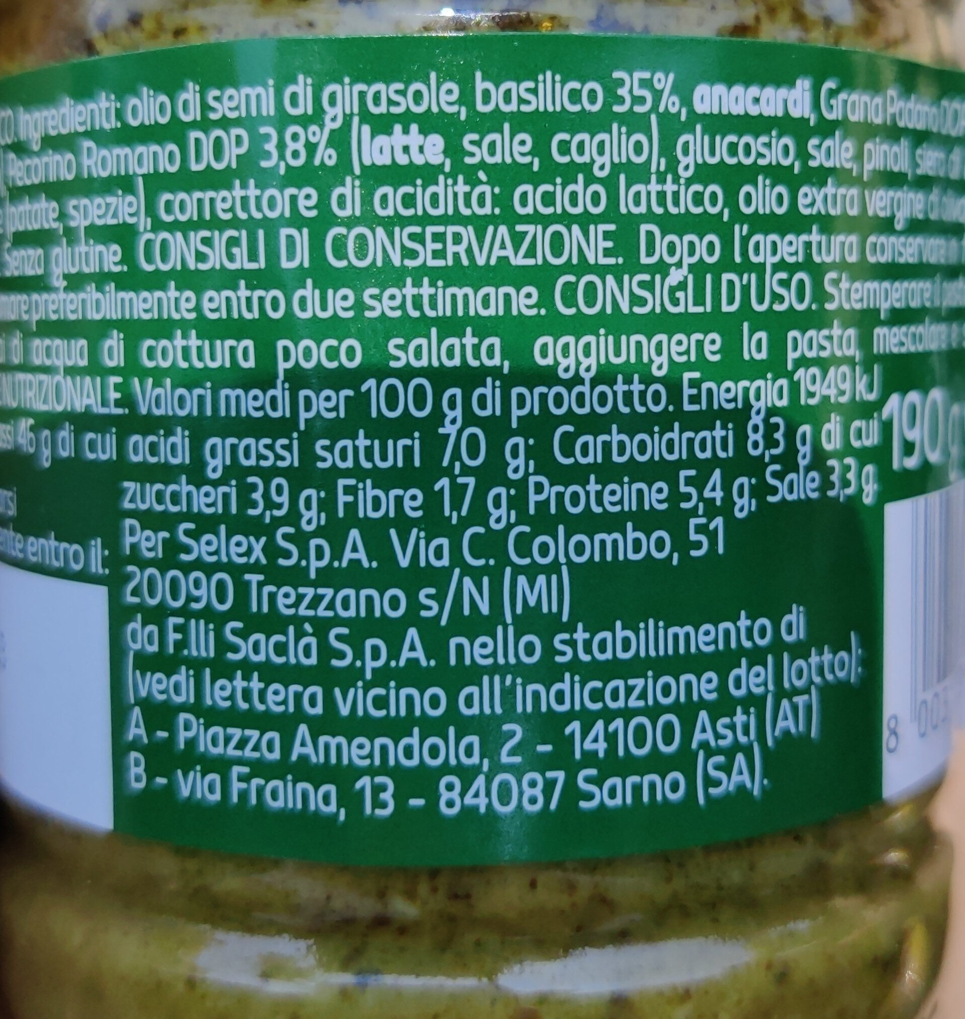 Pesto alla genovese - Voedingswaarden