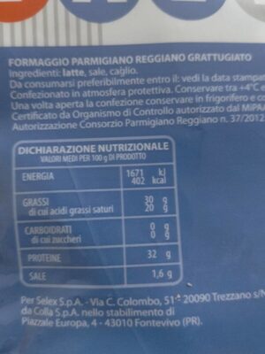 Parmigiano reggiano - Valori nutrizionali - en